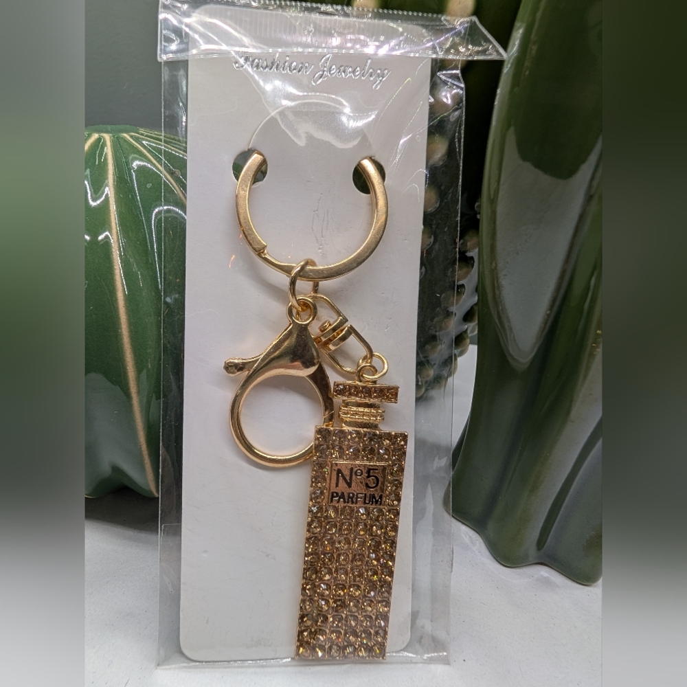 Gold Keychain/Bagcharm with Rhinestones